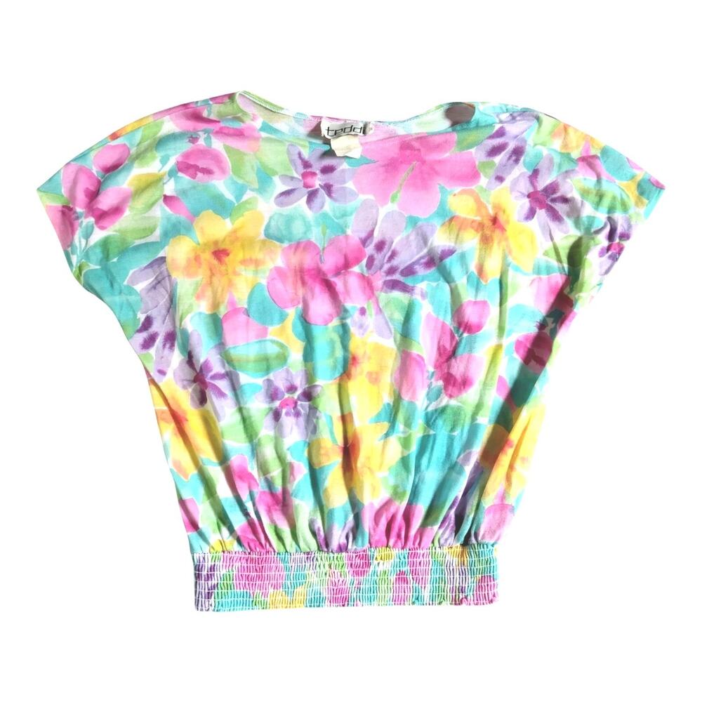 Women's Teddy Floral Top, Pastel Colors, Size Medium
